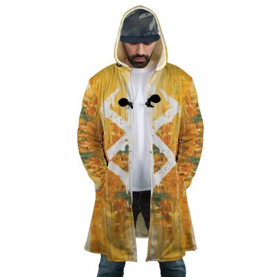 Guts and Casca Berserk AOP Hooded Cloak Coat FRONT Mockup - Berserk EU Store