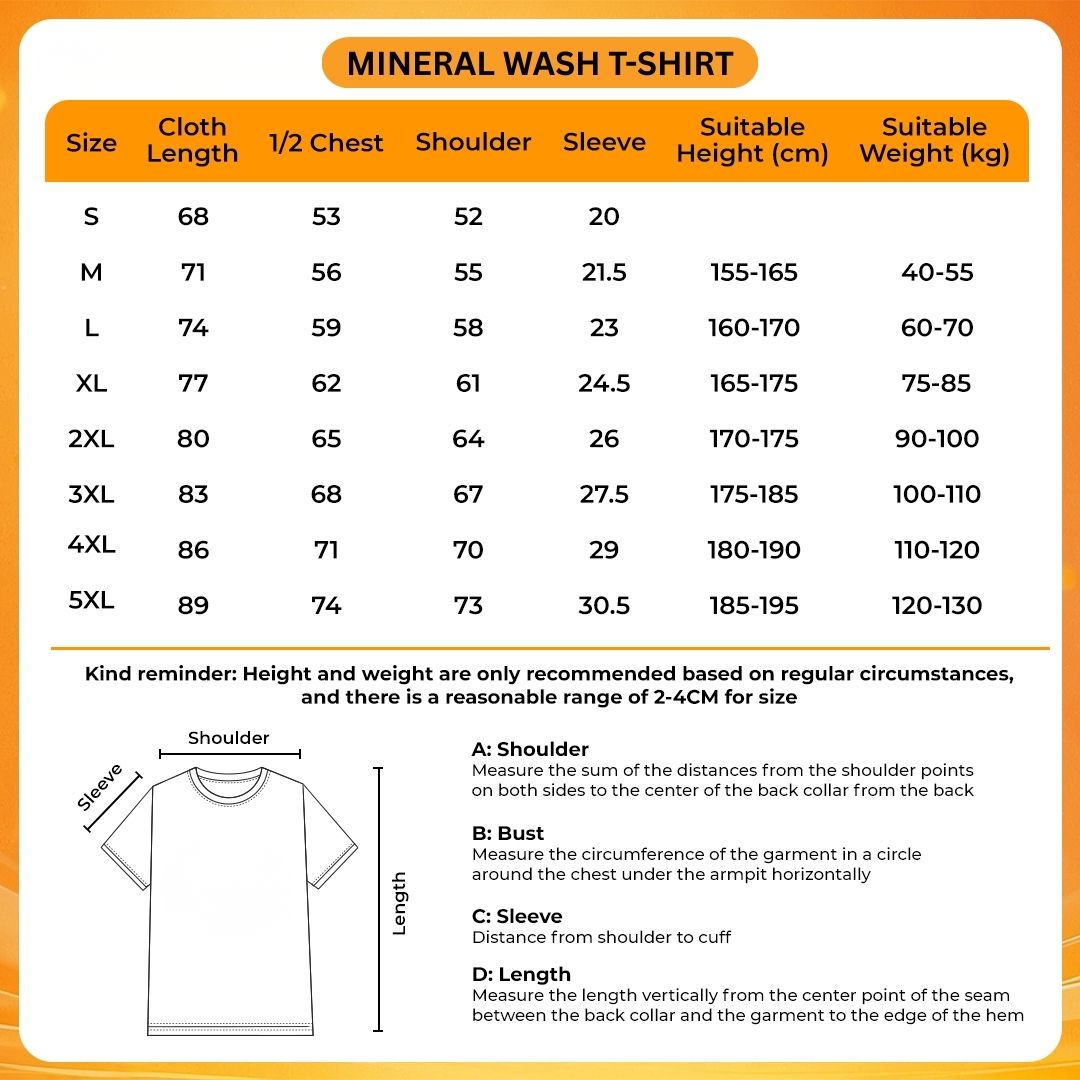 Mineral Wash T Shirt Size Chart - Berserk EU Store